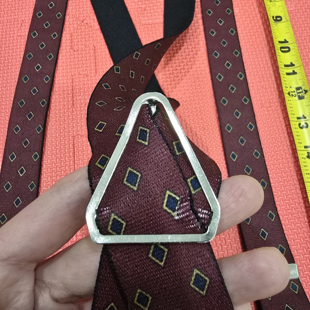 Vintage Men's Suspenders‎ X-Back Maroon Burgundy Diamond LUCKY USA Clips - Picture 3 of 7